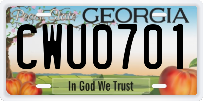 GA license plate CWU0701