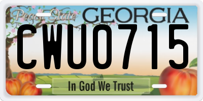 GA license plate CWU0715