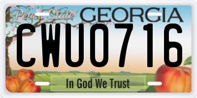 GA license plate CWU0716