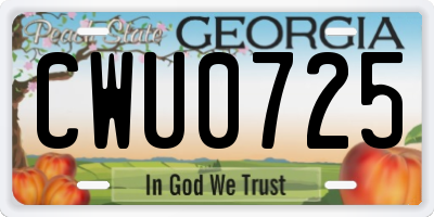 GA license plate CWU0725