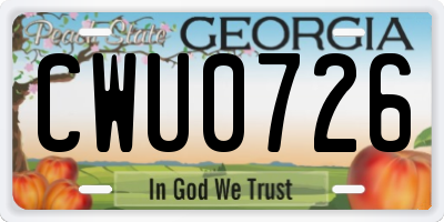 GA license plate CWU0726
