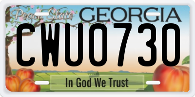 GA license plate CWU0730