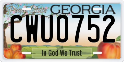 GA license plate CWU0752