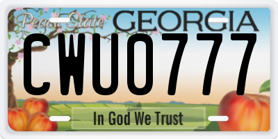 GA license plate CWU0777