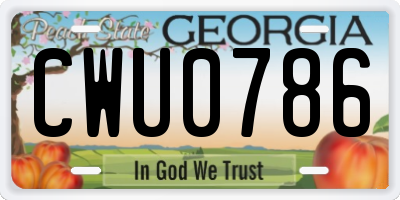 GA license plate CWU0786
