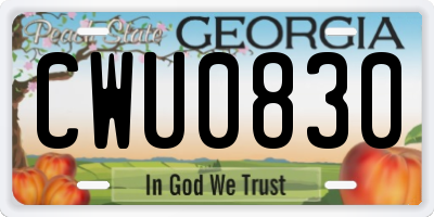 GA license plate CWU0830