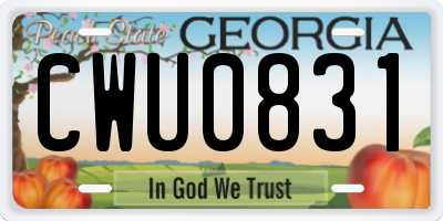 GA license plate CWU0831