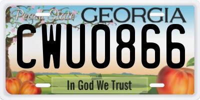 GA license plate CWU0866