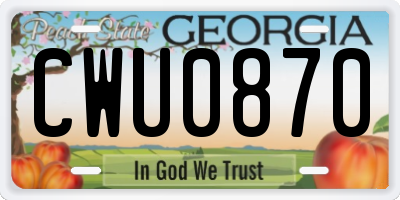 GA license plate CWU0870