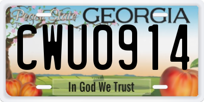 GA license plate CWU0914