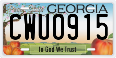 GA license plate CWU0915