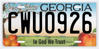 GA license plate CWU0926