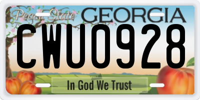 GA license plate CWU0928