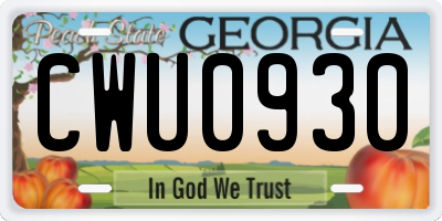 GA license plate CWU0930