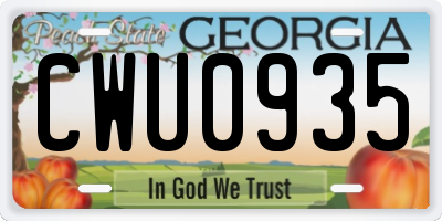 GA license plate CWU0935