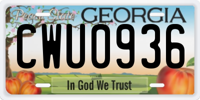 GA license plate CWU0936