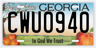 GA license plate CWU0940