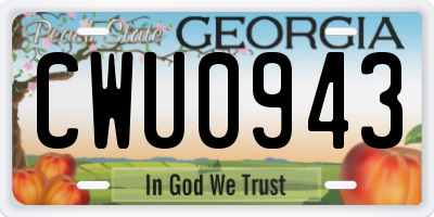GA license plate CWU0943