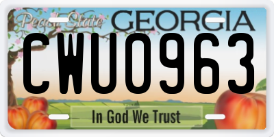 GA license plate CWU0963