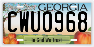 GA license plate CWU0968