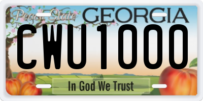 GA license plate CWU1000