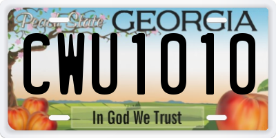 GA license plate CWU1010