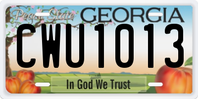 GA license plate CWU1013