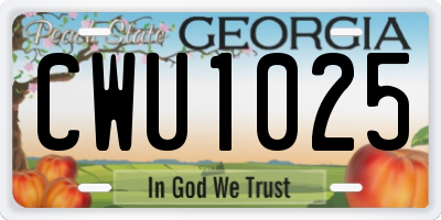 GA license plate CWU1025