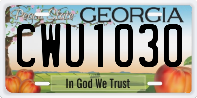 GA license plate CWU1030