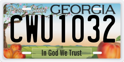GA license plate CWU1032