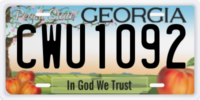 GA license plate CWU1092