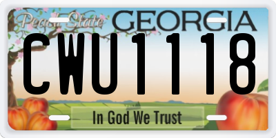 GA license plate CWU1118