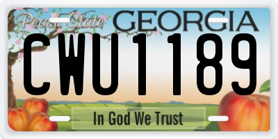GA license plate CWU1189