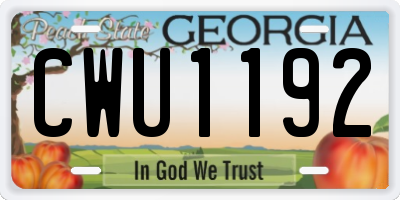 GA license plate CWU1192