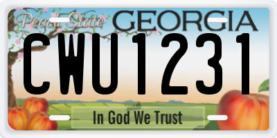 GA license plate CWU1231