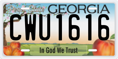 GA license plate CWU1616
