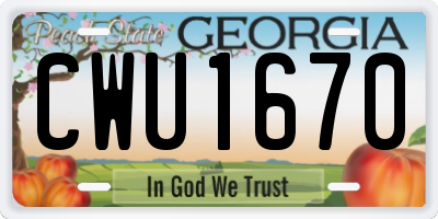 GA license plate CWU1670