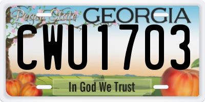 GA license plate CWU1703