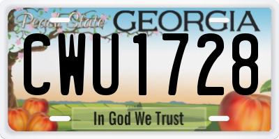 GA license plate CWU1728