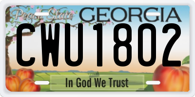 GA license plate CWU1802
