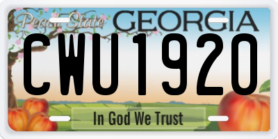 GA license plate CWU1920