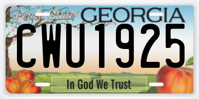 GA license plate CWU1925