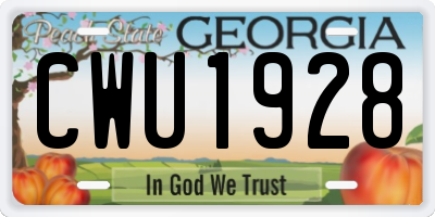 GA license plate CWU1928