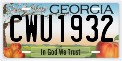 GA license plate CWU1932