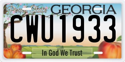 GA license plate CWU1933