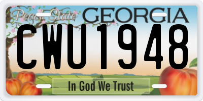GA license plate CWU1948