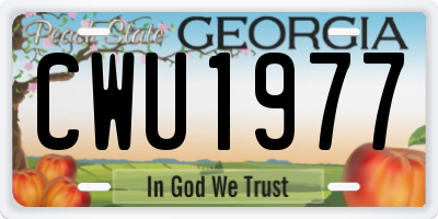 GA license plate CWU1977