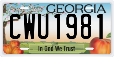 GA license plate CWU1981