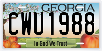 GA license plate CWU1988