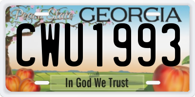GA license plate CWU1993
